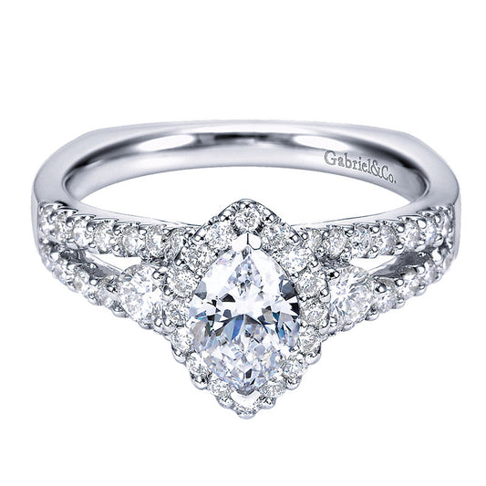 Engagement Ring 14k White Gold Diamond Halo