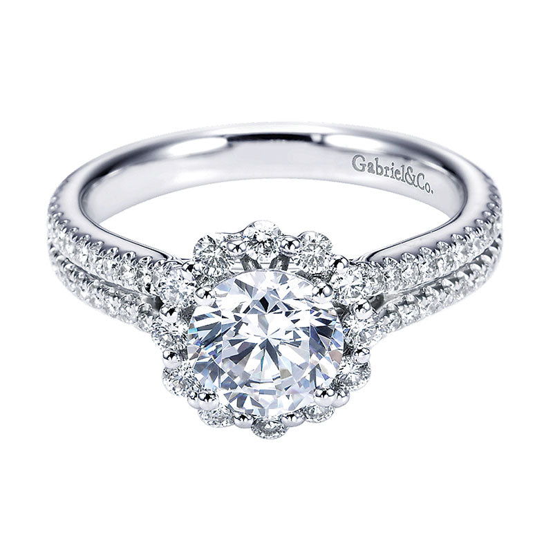 Engagement Ring 14k White Gold Diamond Halo