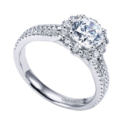 Engagement Ring 14k White Gold Diamond Halo