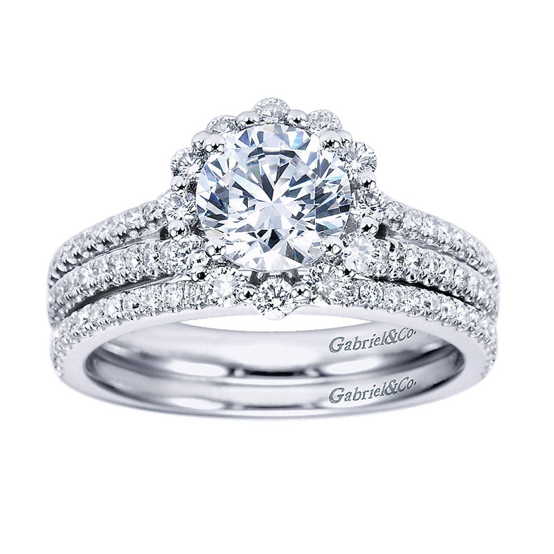 Engagement Ring 14k White Gold Diamond Halo