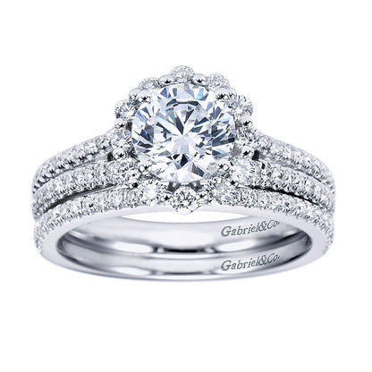 Engagement Ring 14k White Gold Diamond Halo