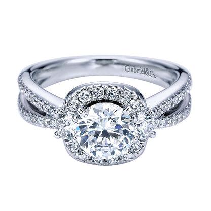 Engagement Ring 14k White Gold Diamond Halo