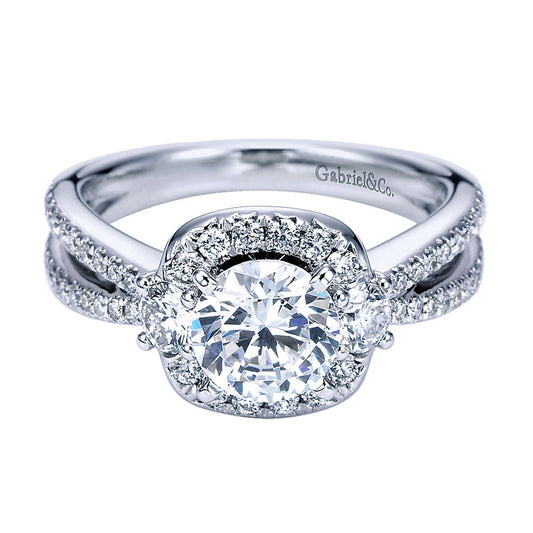 Engagement Ring 14k White Gold Diamond Halo