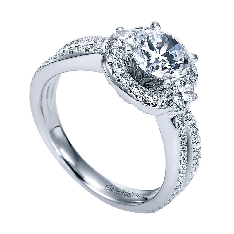 Engagement Ring 14k White Gold Diamond Halo