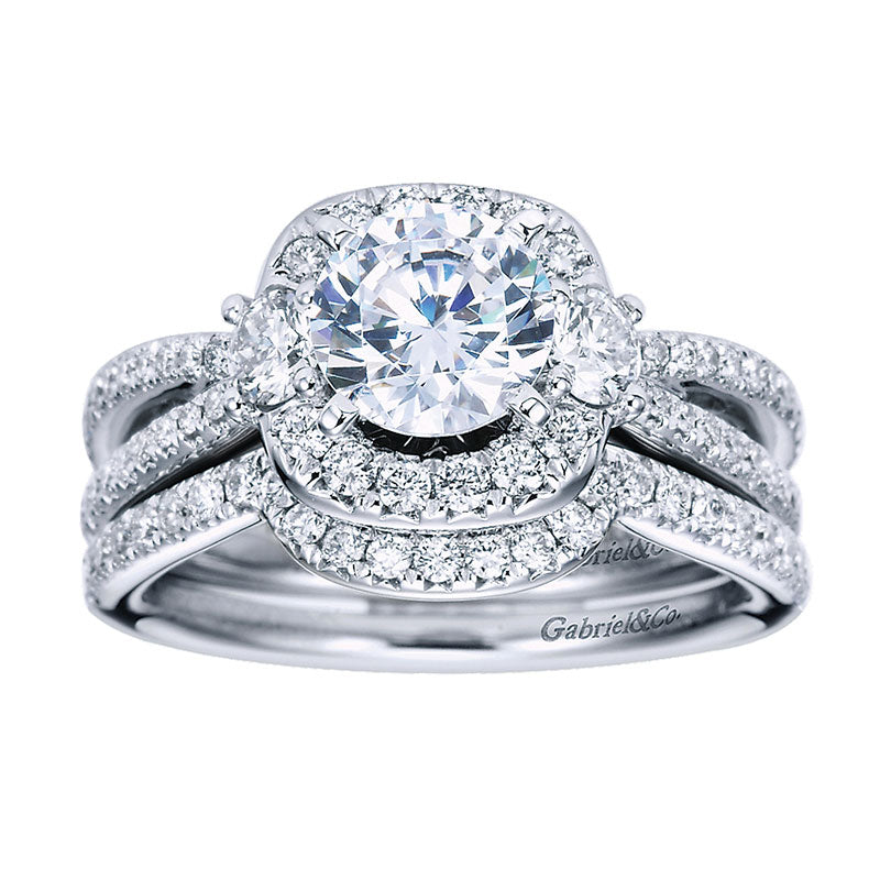 Engagement Ring 14k White Gold Diamond Halo