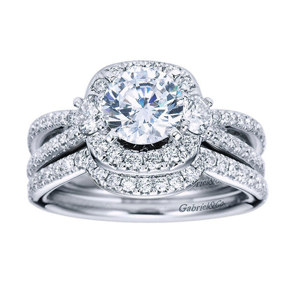 Engagement Ring 14k White Gold Diamond Halo