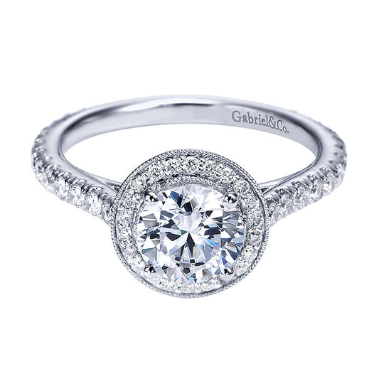 Engagement Ring 14k White Gold Diamond Halo