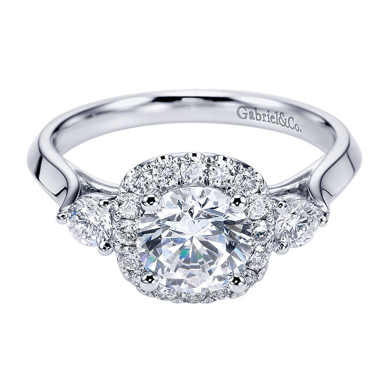 Engagement Ring 14k White Gold Diamond Halo