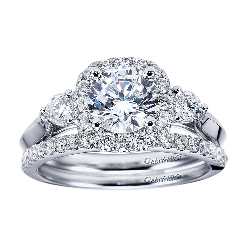 Engagement Ring 14k White Gold Diamond Halo