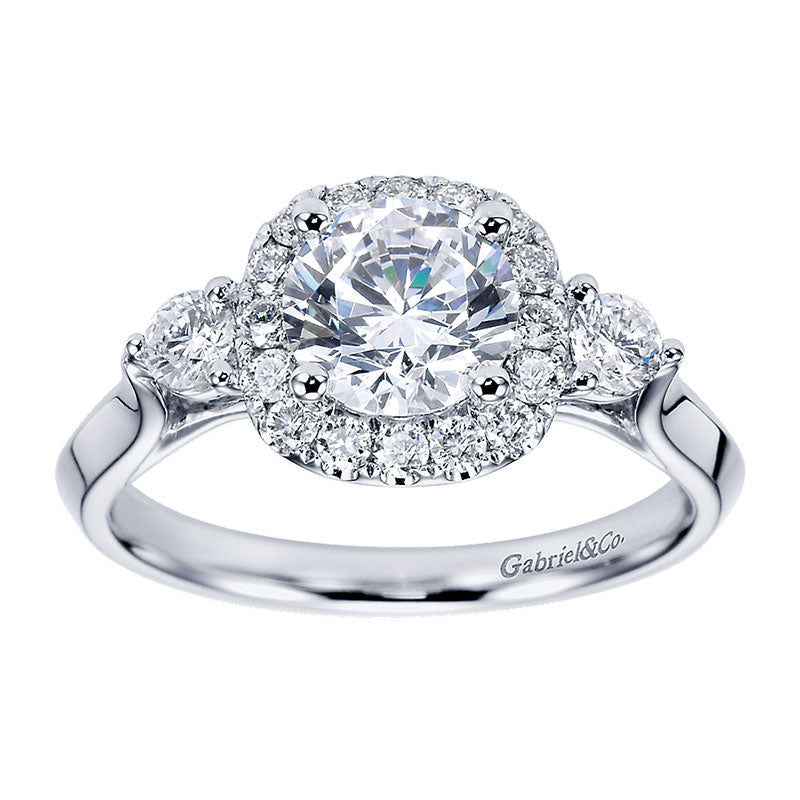 Engagement Ring 14k White Gold Diamond Halo