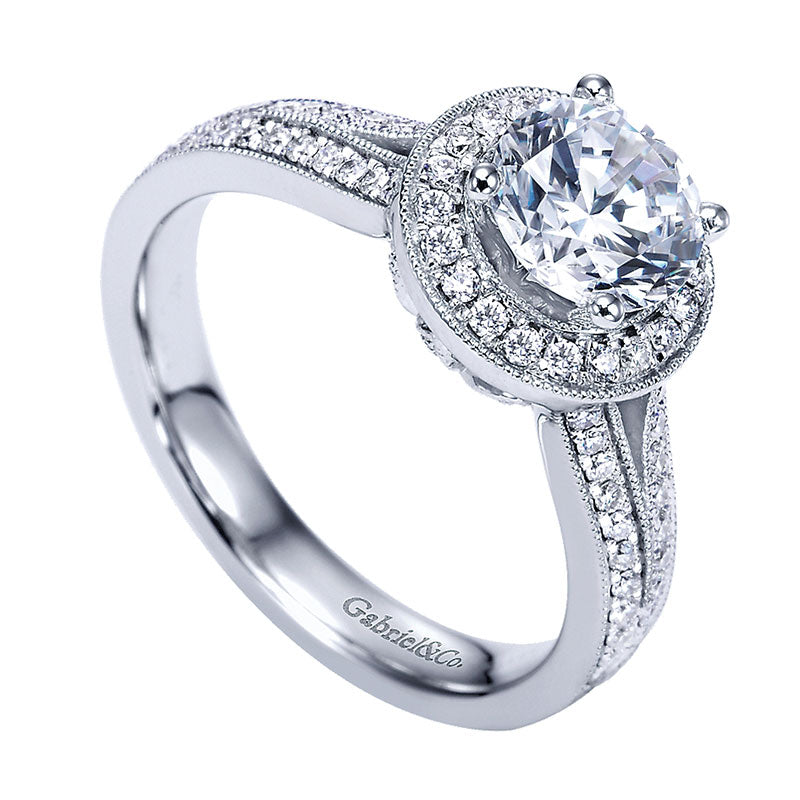 Engagement Ring 14k White Gold Diamond Halo