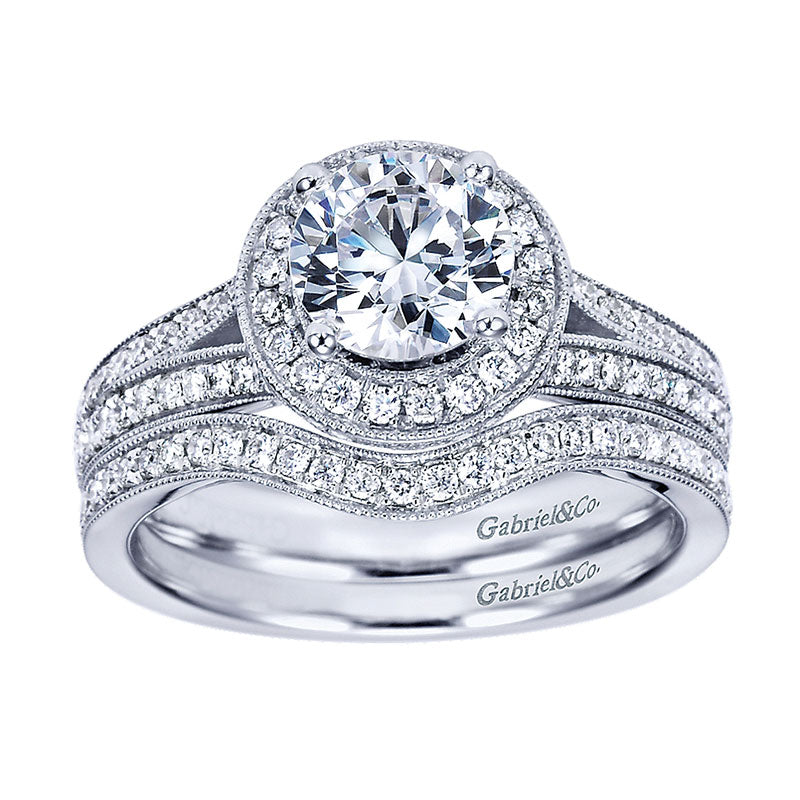 Engagement Ring 14k White Gold Diamond Halo