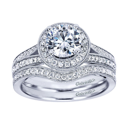 Engagement Ring 14k White Gold Diamond Halo