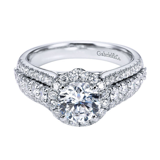 Engagement Ring 14k White Gold Diamond Halo