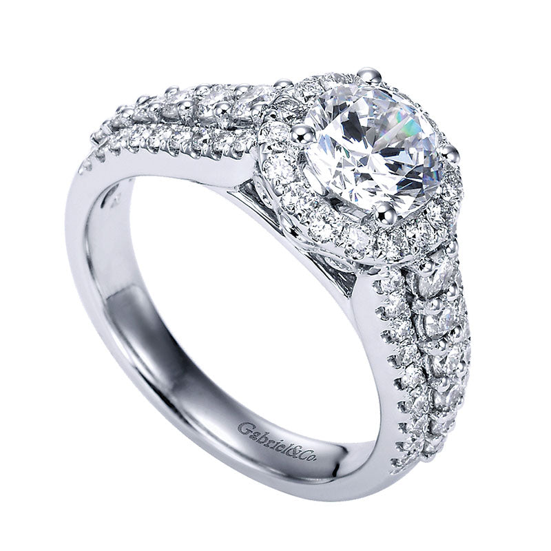 Engagement Ring 14k White Gold Diamond Halo