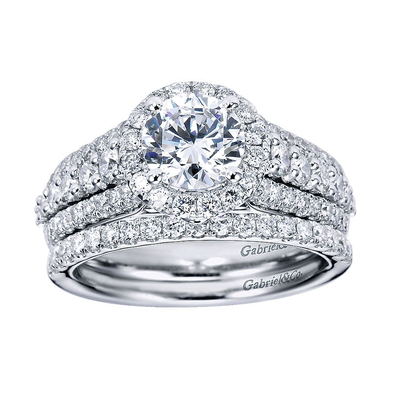Engagement Ring 14k White Gold Diamond Halo