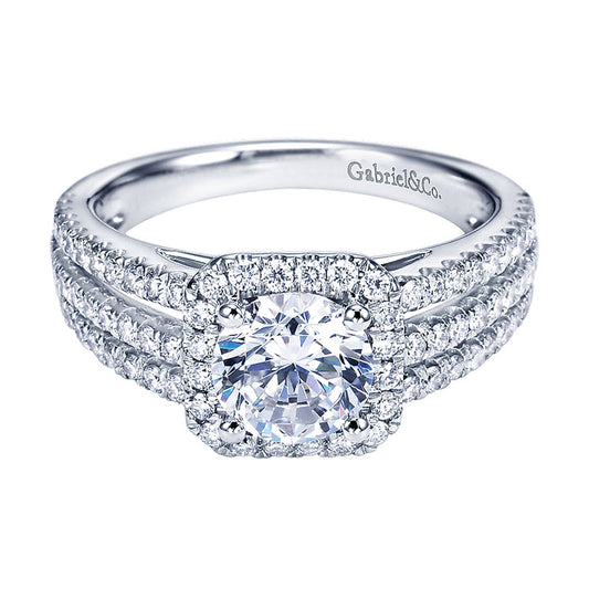 Engagement Ring 14k White Gold Diamond Halo