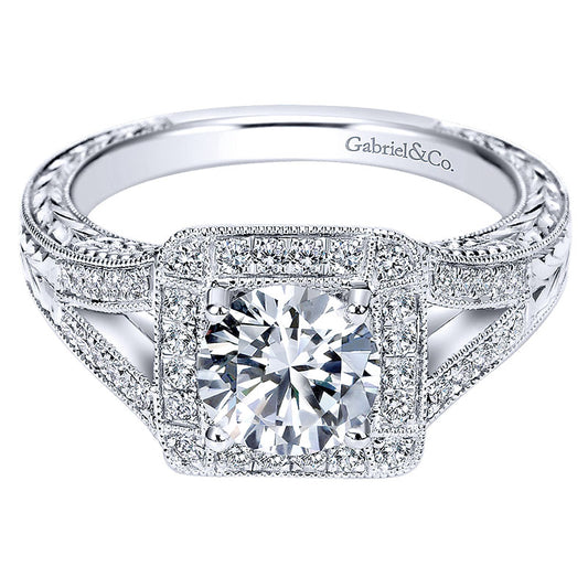 Engagement Ring 14k White Gold Diamond Halo
