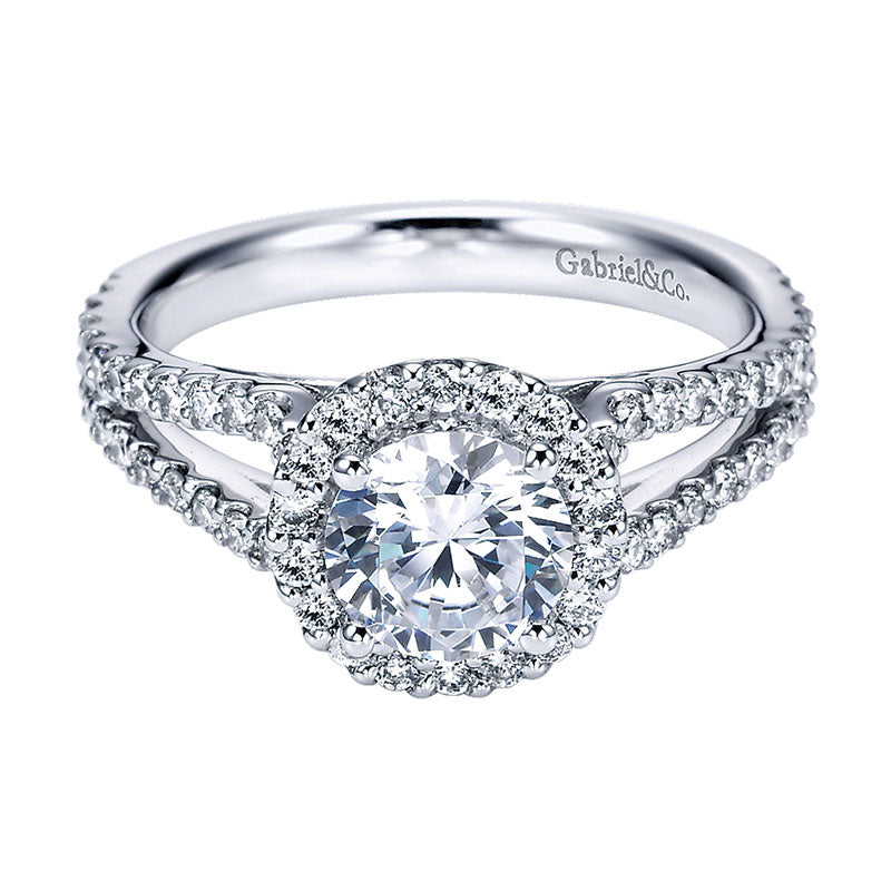 Engagement Ring 14k White Gold Diamond Halo