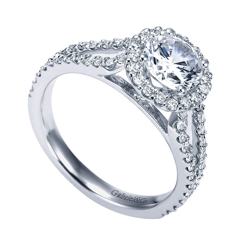 Engagement Ring 14k White Gold Diamond Halo