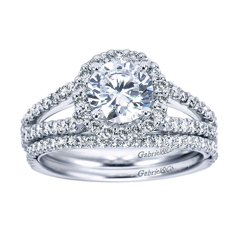 Engagement Ring 14k White Gold Diamond Halo