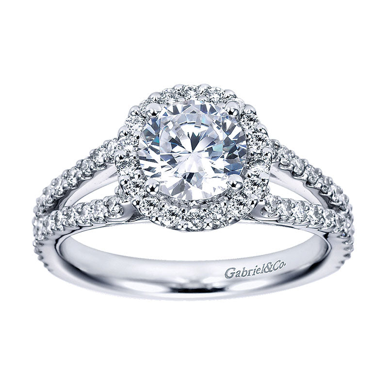 Engagement Ring 14k White Gold Diamond Halo