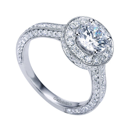 Engagement Ring 14k White Gold Diamond Halo