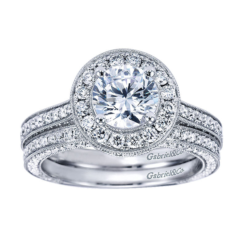 Engagement Ring 14k White Gold Diamond Halo