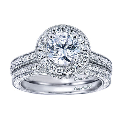 Engagement Ring 14k White Gold Diamond Halo