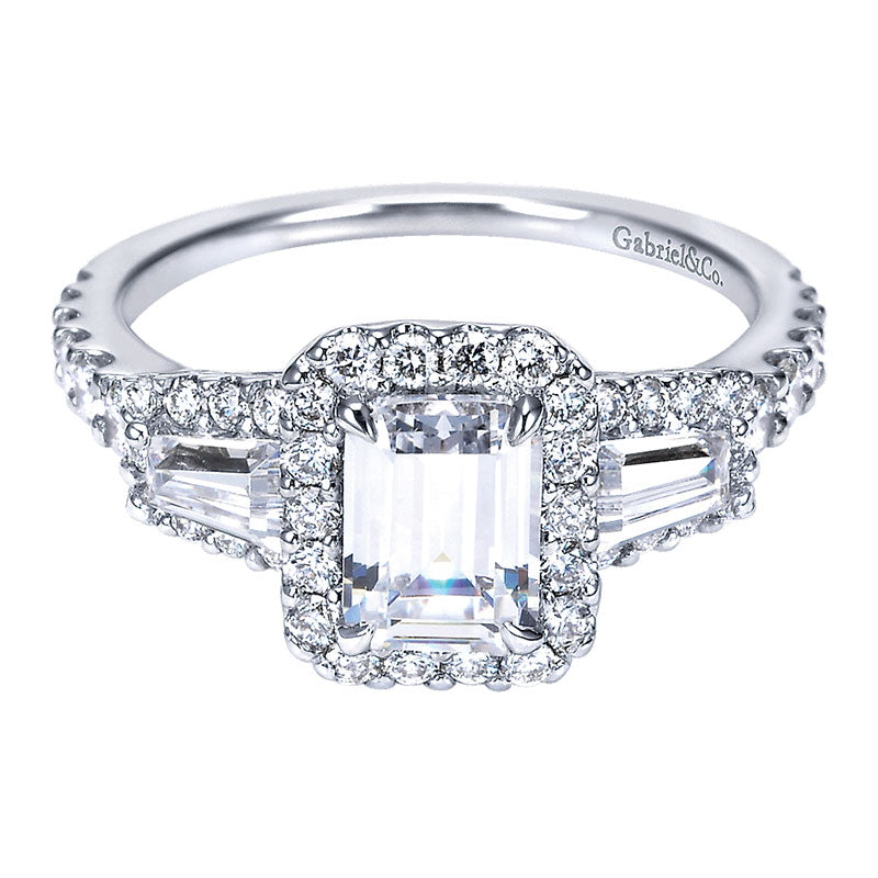 Engagement Ring 14k White Gold Diamond Halo