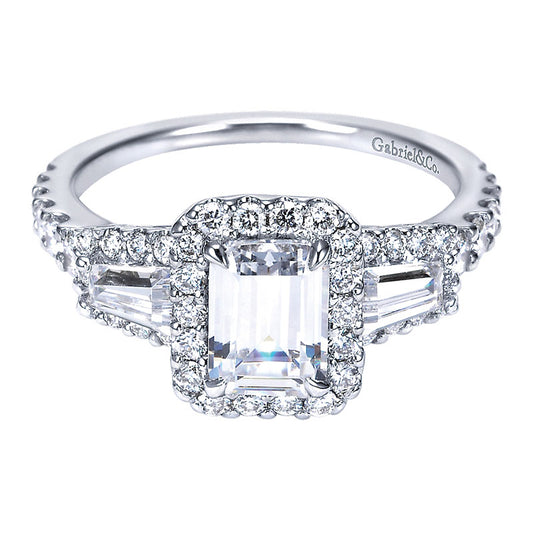 Engagement Ring 14k White Gold Diamond Halo