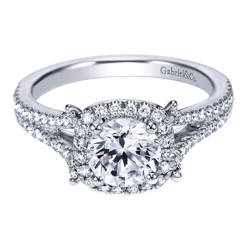 Engagement Ring 14k White Gold Diamond Halo