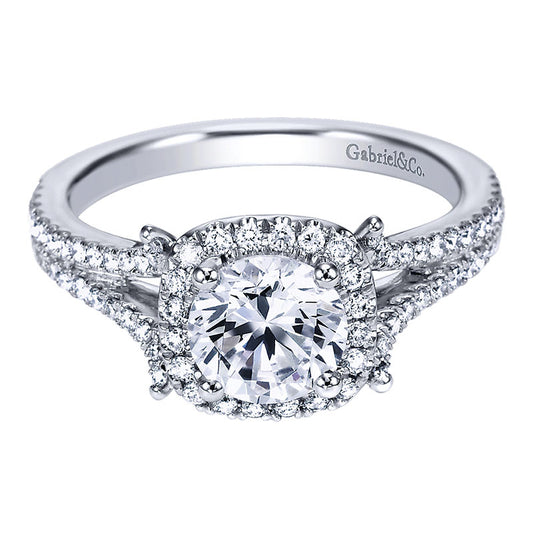 Engagement Ring 14k White Gold Diamond Halo