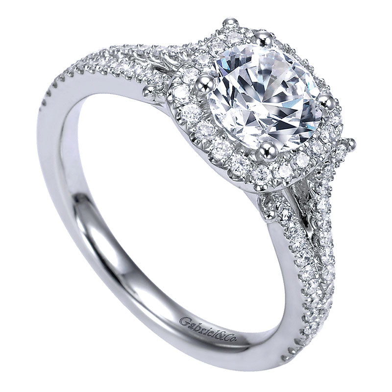 Engagement Ring 14k White Gold Diamond Halo