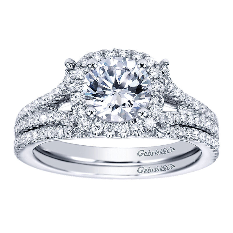 Engagement Ring 14k White Gold Diamond Halo