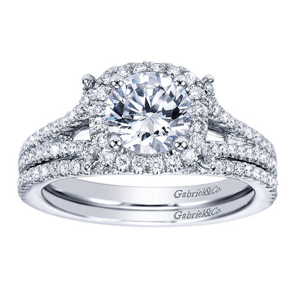 Engagement Ring 14k White Gold Diamond Halo