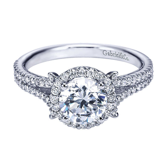 Engagement Ring 14k White Gold Diamond Halo