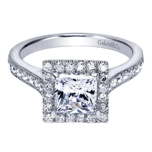 Engagement Ring 14k White Gold Diamond Halo