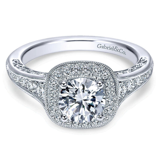 14K White Gold Diamond Halo 14K White Gold Engagement Ring ER7294W44Jj