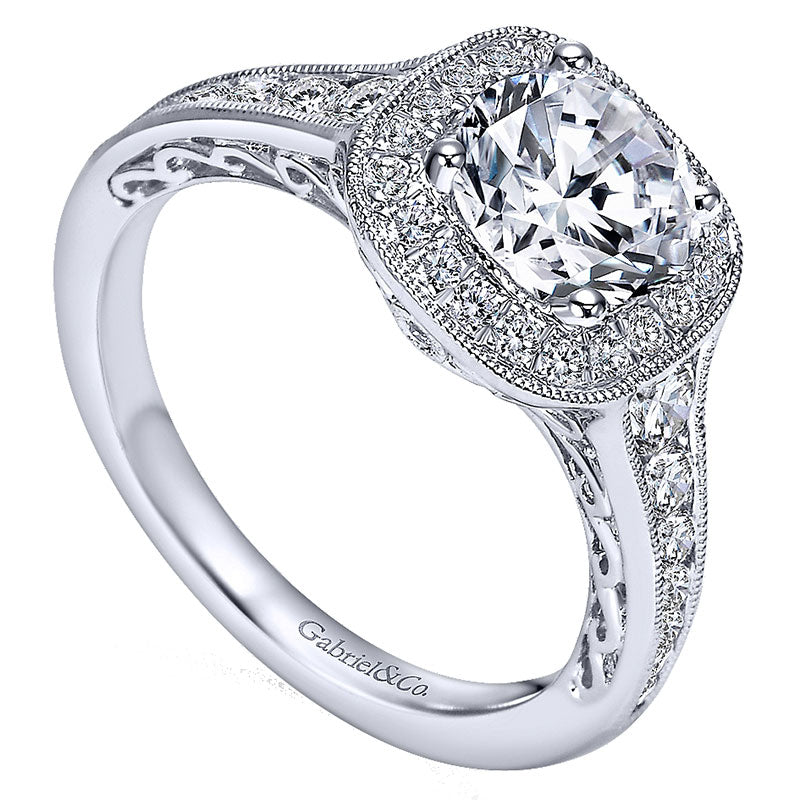 14K White Gold Diamond Halo 14K White Gold Engagement Ring ER7294W44Jj