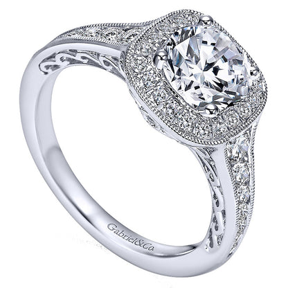 14K White Gold Diamond Halo 14K White Gold Engagement Ring ER7294W44Jj