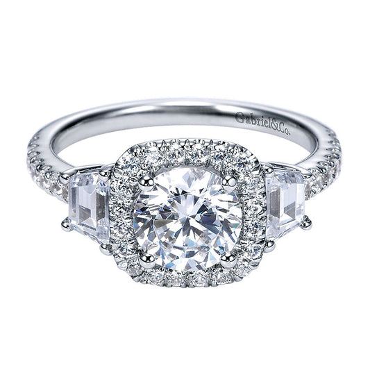 Engagement Ring 14k White Gold Diamond Halo