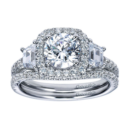 Engagement Ring 14k White Gold Diamond Halo
