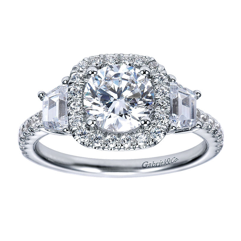 Engagement Ring 14k White Gold Diamond Halo