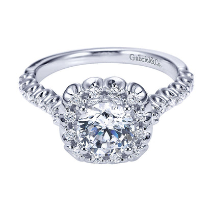 Engagement Ring 14k White Gold Diamond Halo