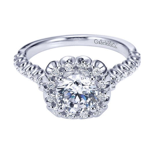 Engagement Ring 14k White Gold Diamond Halo