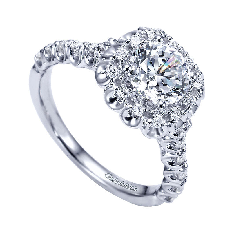 Engagement Ring 14k White Gold Diamond Halo