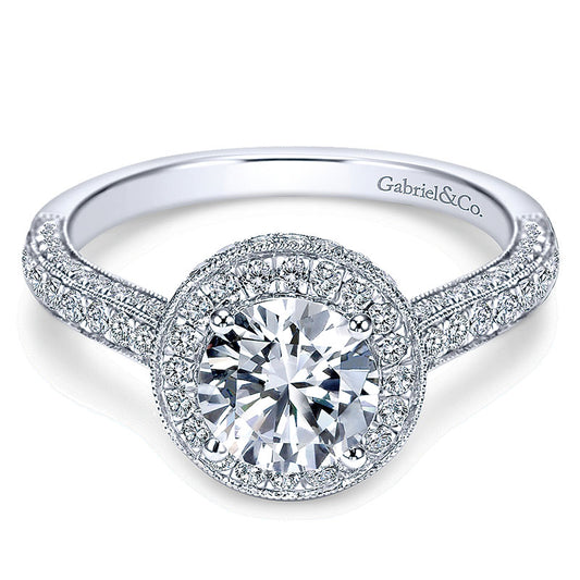 14K White Gold Diamond Halo 14K White Gold Engagement Ring ER7489W44Jj