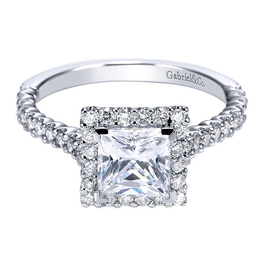Engagement Ring 14k White Gold Diamond Halo