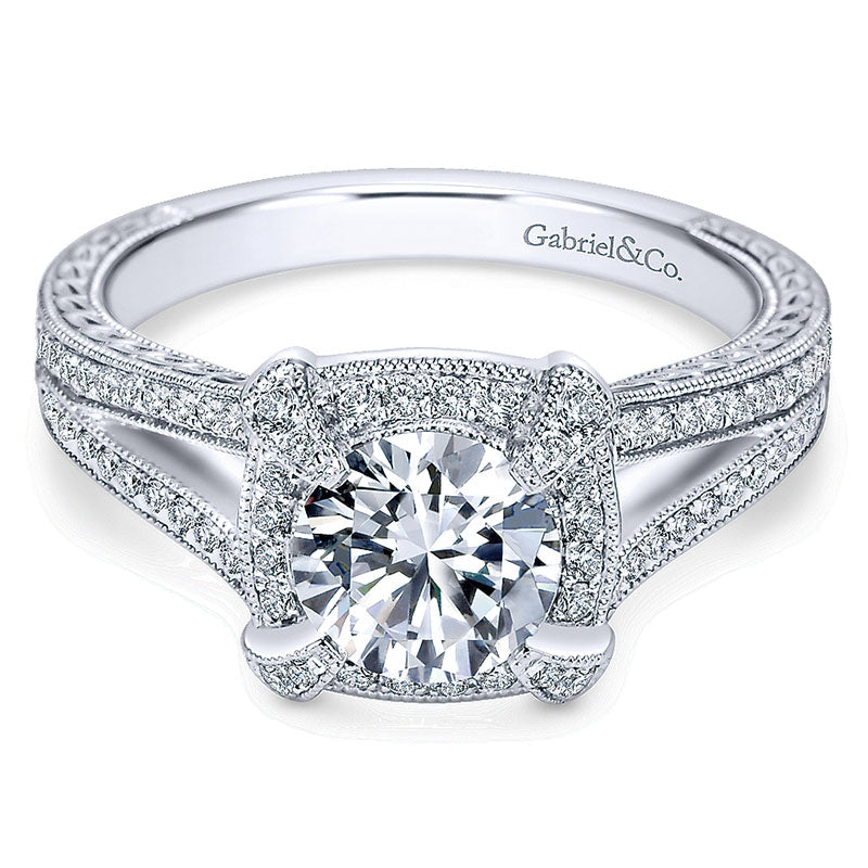 14K White Gold Diamond Halo 14K White Gold Engagement Ring ER7493W44Jj